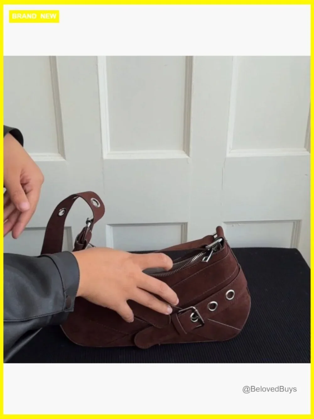 Faux Suede Hobo Bag with Buckle, Y2K Crescent Crossbody Handbag